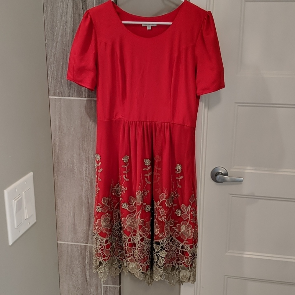 Beautiful red and gold lace overlay dress